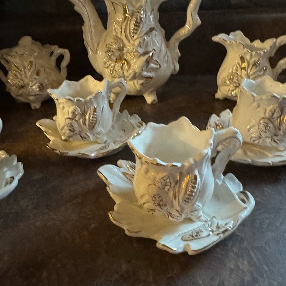 Vintage Tilso tea set rare, excellent condition!!! Leaves ivory, gold HTF!!!LOOK - Picture 4 of 12